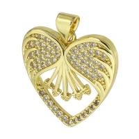 Cubic Zirconia Micro Pave Brass Pendant, Heart, gold color plated, micro pave cubic zirconia & hollow, 21x22x4mm, Hole:Approx 2mm, Sold By PC
