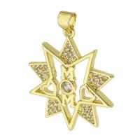 Brass Pendant, gold color plated, micro pave cubic zirconia & hollow, 23x27x3mm, Hole:Approx 2mm, Sold By PC