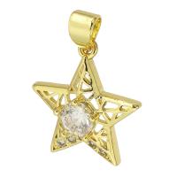 Cubic Zirconia Micro Pave Brass Pendant, Star, gold color plated, micro pave cubic zirconia, 16.50x18x5mm, Hole:Approx 3mm, Sold By PC