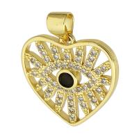 Cubic Zirconia Micro Pave Brass Pendant, Heart, gold color plated, micro pave cubic zirconia & hollow, 18x19x2mm, Hole:Approx 3mm, Sold By PC
