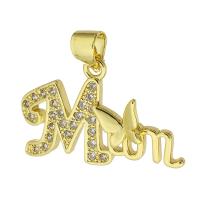 Brass Pendant Alphabet Letter gold color plated micro pave cubic zirconia & hollow Approx 3mm Sold By PC