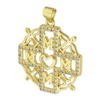 Brass Pendant, gold color plated, micro pave cubic zirconia & hollow, 24x27x3mm, Hole:Approx 3mm, Sold By PC