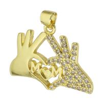 Brass Pendant, Hand, gold color plated, micro pave cubic zirconia & hollow, 27x20x3mm, Hole:Approx 3mm, Sold By PC