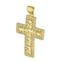 Brass Pendant, Cross, gold color plated, micro pave cubic zirconia, 19x30x2.50mm, Hole:Approx 3mm, Sold By PC