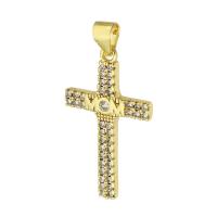 Brass Pendant, Cross, gold color plated, micro pave cubic zirconia, 16x27x2.50mm, Hole:Approx 3mm, Sold By PC