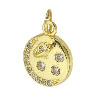 Cubic Zirconia Micro Pave Brass Pendant, Flat Round, gold color plated, micro pave cubic zirconia, 11x14x3.50mm, Hole:Approx 3mm, Sold By PC