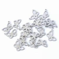 Stainless Steel Pendants, 304 Stainless Steel, Butterfly, plated, silver color, 20x10mm, 50PCs/Bag, Sold By Bag
