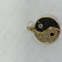 Cubic Zirconia Micro Pave Brass Pendant, Round, gold color plated, fashion jewelry & ying yang & DIY & micro pave cubic zirconia, multi-colored, 10PCs/Lot, Sold By Lot