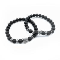 Lava Bracelet with Zinc Alloy Round platinum color plated Unisex & radiation protection 8mm Length Approx 18 cm Sold By PC