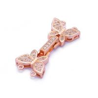 Brass Fold Over Clasp Butterfly plated DIY & micro pave cubic zirconia & 2/2 loop nickel lead & cadmium free Sold By PC