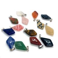 Gemstone Pendants Jewelry, with Brass, Rhombus, silver color plated, different materials for choice, more colors for choice, 15x29mm, Sold By PC