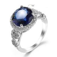 Circón cúbico anillo de latón, metal, chapado en color de platina, Joyería & unisexo & diverso tamaño para la opción & con circonia cúbica, azul real, Vendido por UD