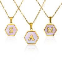 Titanium Steel Necklace with Pink Shell Hexagon gold color plated fashion jewelry & Unisex golden Length Approx 17.72 Inch Sold By PC