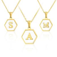 Titanium Steel Necklace, with White Shell, Hexagon, gold color plated, fashion jewelry & Unisex & different designs for choice, golden, 17x18.50mm, Length:Approx 17.72 Inch, Sold By PC