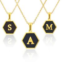 Titanium Steel Necklace, with Acrylic, Hexagon, gold color plated, fashion jewelry & Unisex & different designs for choice, golden, 17x18.50mm, Length:Approx 17.72 Inch, Sold By PC