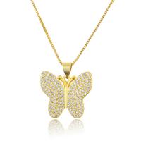 Kubický zirkon Micro vydláždit mosaz náhrdelník, Motýl, barva pozlacený, módní šperky & unisex & micro vydláždit kubické zirkony, zlatý, nikl, olovo a kadmium zdarma, 20.50x28.50mm, Prodáno za Cca 19.69 inch Strand