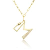 Brass Necklace, Alphabet Letter, gold color plated, Different Shape for Choice & fashion jewelry & Unisex & with rhinestone, golden, nickel, lead & cadmium free, 35mm, Sold Per Approx 19.69 Inch Strand
