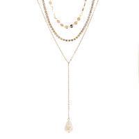 Mode-Multi-Layer-Halskette, Zinklegierung, mit Kunststoff Perlen, KC goldfarben plattiert, drei Schichten & Modeschmuck & für Frau, goldfarben, frei von Nickel, Blei & Kadmium, 11x14mm, Länge ca. 19.69 ZollInch, verkauft von PC