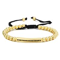 Cubic Zirconia Micro Pave Brass Bracelet with Polyester Cord Round plated Adjustable & fashion jewelry & micro pave cubic zirconia nickel lead & cadmium free Length 16-26 cm Sold By PC