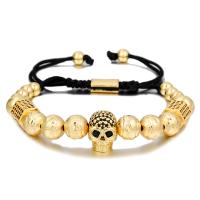 Cubic Zirconia Micro Pave Brass Bracelet with Polyester Cord Skull plated Adjustable & fashion jewelry & micro pave cubic zirconia nickel lead & cadmium free Length 16-26 cm Sold By PC