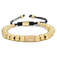 Cubic Zirconia Micro Pave Brass Bracelet with Polyester Cord Round plated Adjustable & fashion jewelry & micro pave cubic zirconia nickel lead & cadmium free Length 16-26 cm Sold By PC