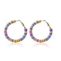 Polymer Clay Hoop Earring with Zinc Alloy Round plated fashion jewelry & for woman Sold By Pair