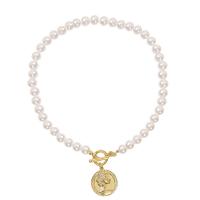 Plastic Pearl Necklace with Zinc Alloy Round gold color plated fashion jewelry & for woman Sold By PC