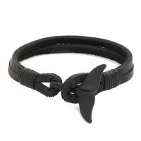 Cowhide Bracelet with Wax Cord & Zinc Alloy Round plumbum black color plated fashion jewelry & Unisex black Sold By PC