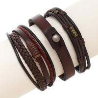 Cowhide Bracelet Set with PU Leather & Wax Cord & Zinc Alloy Round plated three pieces & fashion jewelry & Unisex henna 205mm 225mm 215mm Sold By Set