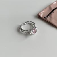 Cubic Zirconia micr3ofono pavimenta anillos de plata esterlina, Plata de ley 925, Corazón, ajustable & micro arcilla de zirconia cúbica & para mujer, plateado, tamaño:6, Vendido por UD