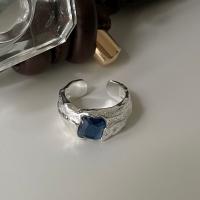 925 de prata esterlina Cuff Ring Finger, Padrão Geométrico, ajustável & para mulher & com strass, prateado, tamanho:6, vendido por PC
