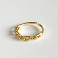 925 Sterling Silver Pljuska prst prsten, Geometrijski uzorak, 18K pozlaćeno, prilagodljiv & za žene & s Rhinestone, Veličina:6, Prodano By PC