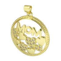 Brass Pendant, gold color plated, micro pave cubic zirconia & hollow, 23x26x4mm, Hole:Approx 3mm, Sold By PC