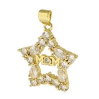 Brass Pendant Star gold color plated micro pave cubic zirconia & hollow Approx 3mm Sold By PC