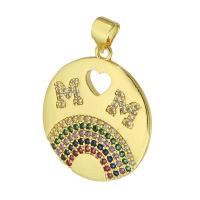 Brass Pendant Flat Round gold color plated micro pave cubic zirconia & hollow Approx 3mm Sold By PC