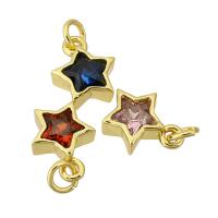Cubic Zirconia Brass Pendants, Star, gold color plated, micro pave cubic zirconia & hollow, more colors for choice, 22x24x4mm, Hole:Approx 3mm, Sold By PC