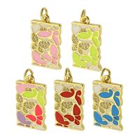 Cubic Zirconia Micro Pave Brass Pendant, Rectangle, gold color plated, micro pave cubic zirconia & enamel, more colors for choice, 12x19.50x2mm, Hole:Approx 3.5mm, Sold By PC
