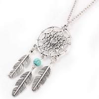 Tibetan Style Dream Catcher Necklace, with Turquoise, antique silver color plated, oval chain & hollow, nickel, lead & cadmium free, 71x28mm, Sold Per Approx 20.47 Inch Strand