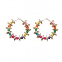 Zinc Alloy Hoop Earring with Wood fashion jewelry & for woman multi-colored nickel lead & cadmium free Sold By Pair