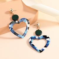 Resin Earring, Tibetan Style, with Resin, Heart, fashion jewelry & for woman, blue, nickel, lead & cadmium free, 78x46mm, Sold By Pair