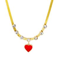 Titanium Steel Necklace, titanium steel lobster clasp, Heart, plated, for woman & enamel & with rhinestone, golden, 12mm, Length:46 cm, Sold By PC