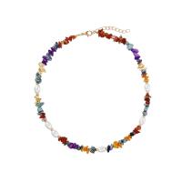 Natural Gemstone Necklace Natural Gravel with Plastic Pearl & Zinc Alloy zinc alloy lobster clasp for woman mixed colors Length 47 cm Sold By Pair
