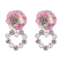 Rhinestone Earring Zinc Alloy with Cloth fashion jewelry & for woman & with rhinestone multi-colored Sold By Pair