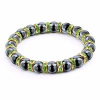 Hematite Bracelet, with Brass, Round, anoint, Unisex & with rhinestone, more colors for choice, 8mm, Length:Approx 19 cm, Sold By PC