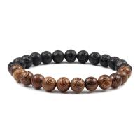 Gemstone Bracelets, Natural Stone, with Wood, Round, anoint, different materials for choice & Unisex, more colors for choice, 8mm, Length:Approx 20 cm, Sold By PC