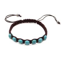 Bracelets de pierres précieuses, Turquoise bleu synthétique, avec corde en nylon, Rond, Oindre, Réglable & unisexe, plus de couleurs à choisir, 8mm, Longueur:Environ 19 cm, Vendu par PC