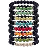 Gemstone Bracelets, Natural Stone, with Lava & Tibetan Style, Round, silver color plated, different materials for choice & Unisex, more colors for choice, 8mm, Length:Approx 19 cm, Sold By PC