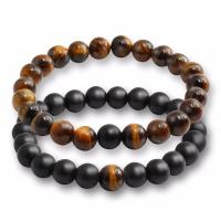 Gemstone Bracelets, Natural Stone, with Black Stone, Round, anoint, different materials for choice & Unisex, more colors for choice, 8mm, Length:Approx 19 cm, Approx 2PCs/Set, Sold By Set