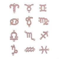 Cubic Zirconia Micro Pave Brass Connector 12 Signs of the Zodiac plated DIY & micro pave cubic zirconia nickel lead & cadmium free Sold By Strand
