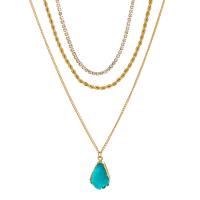 Multi Layer Necklace Zinc Alloy with Natural Stone KC gold color plated three layers & fashion jewelry & for woman & with rhinestone golden nickel lead & cadmium free Length Approx 21.65 Inch Sold By PC